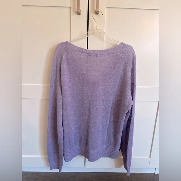 White + Warren Purple Linen Lightweight Sweater - Size large v neck casual